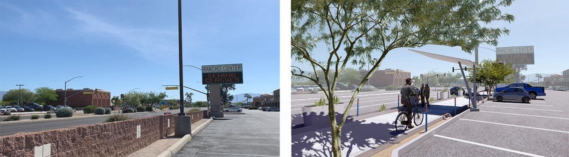 Before and after: green infrastructure additions along Speedway Boulevard. Image by Mary Henderson and Hannah McCormick.