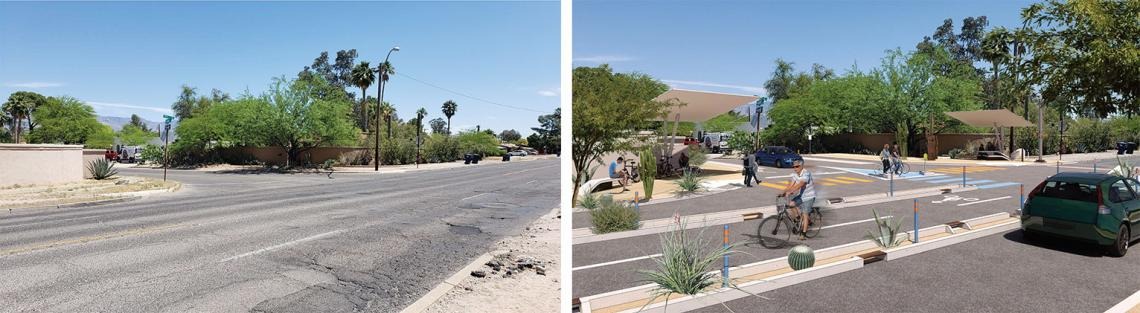 Before and after: 5th Street and Camino Miramonte intersection. Image by Mary Henderson and Hannah McCormick.